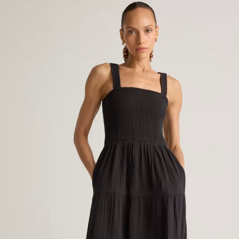 Everlane The Gauze Smock Tiered Dress Black XXS